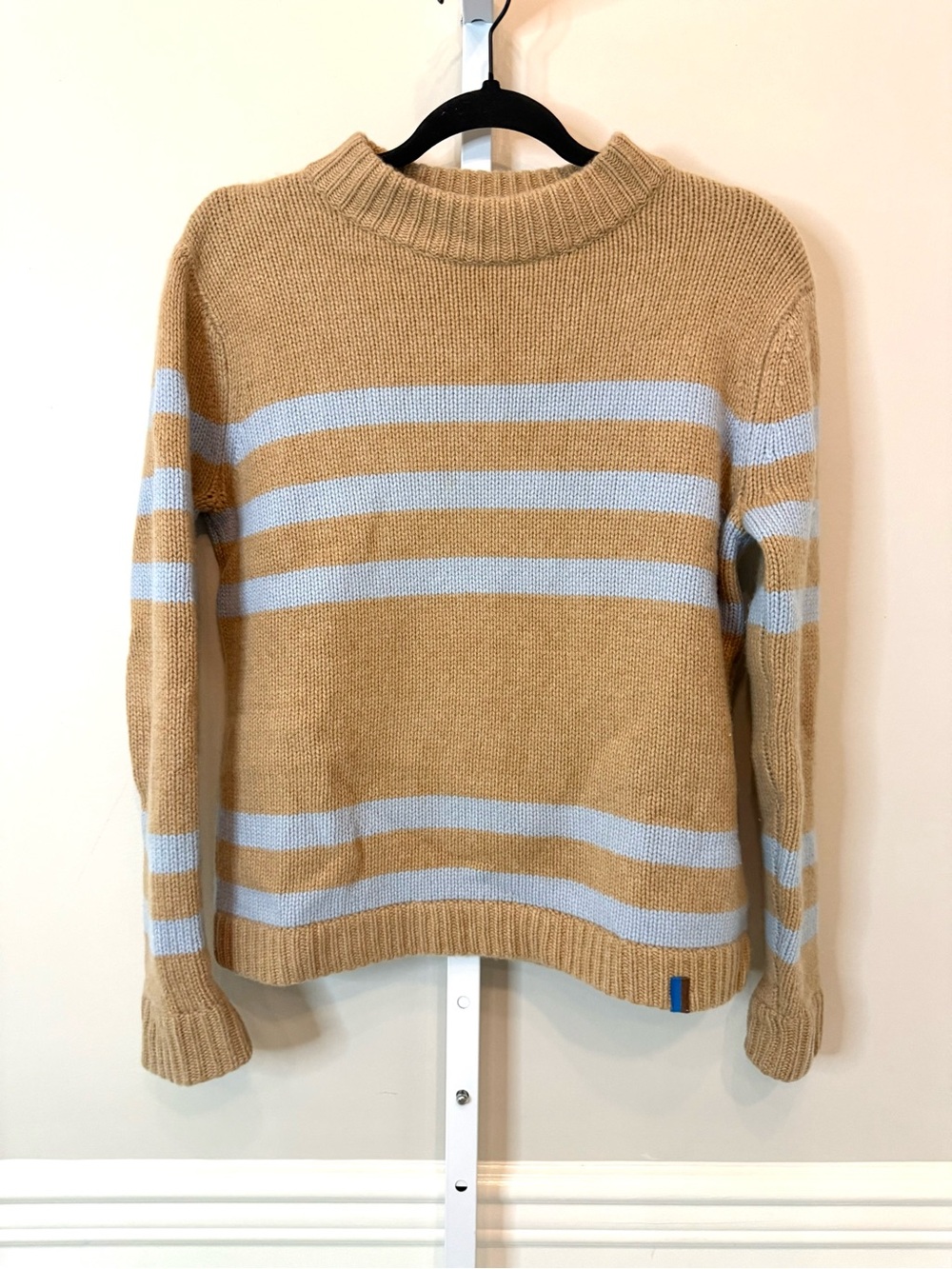 Kule 100% Cashmere Camel Blue Striped Sweater Crewneck Size M